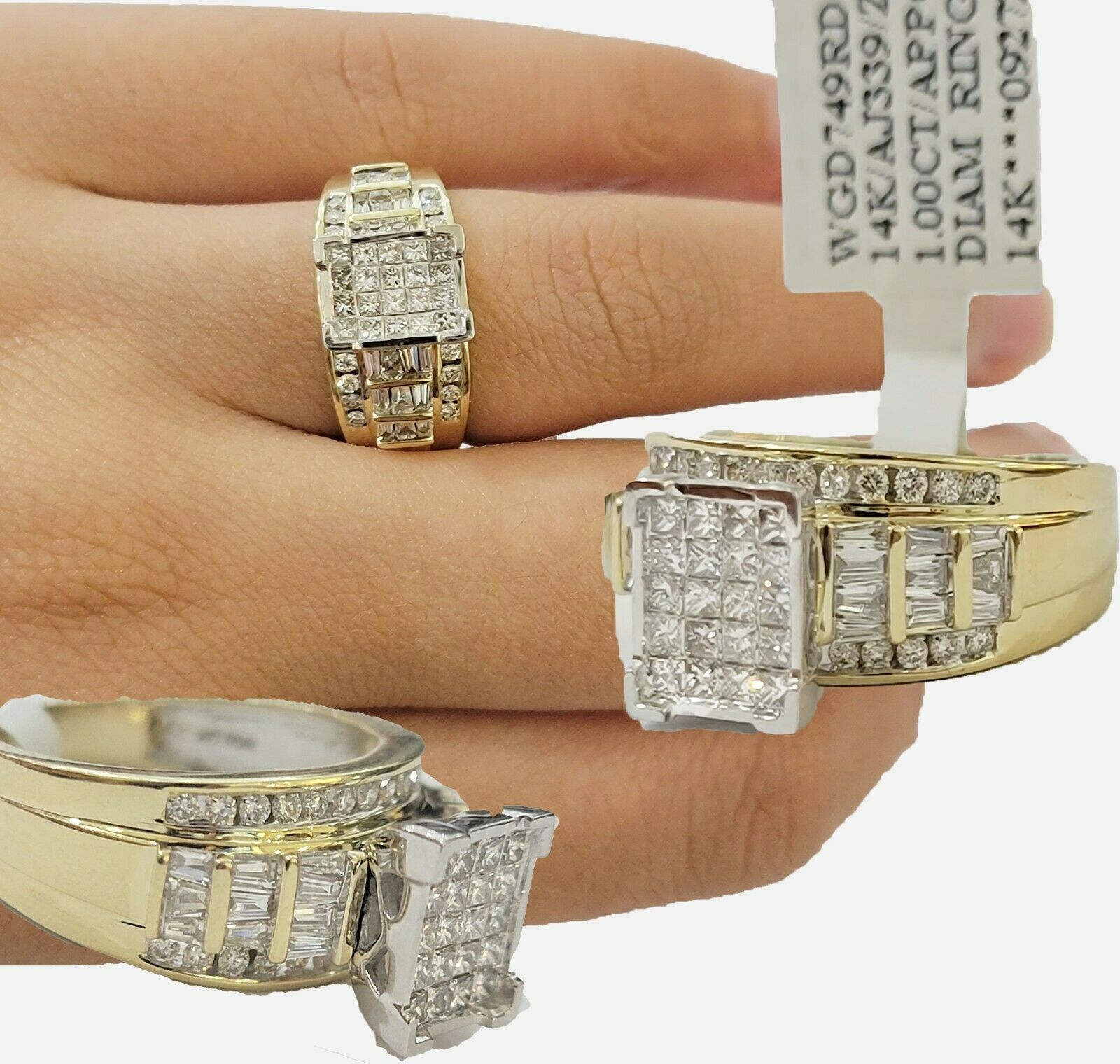 14k Yellow Gold 1CT Diamond Ladies Ring Princess Cut Baguette Round Diamd, Women - GoldenlinQ